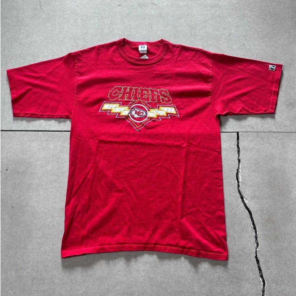 90s Vintage Kansas City Chiefs Embroidered Logo7 Red T Shirt Size XL
